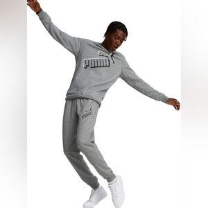 PUMA Essentials+ Big Logo Fleece Sweatpants Gray Joggers Men's Size L